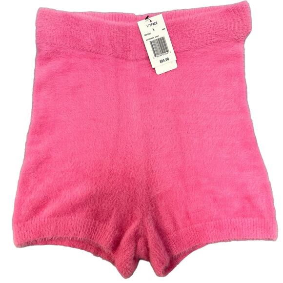 L Space Daydreamin Shorts Barbie Pink Fuzzy Elastic High Waist L Cozy Coquette - Picture 2 of 12